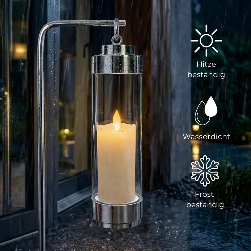 Gartenlaterne hängend – Sompex Elle – Chrom & klares Glas – 130 cm Stab – für LED Kerzen