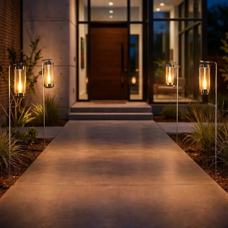 Gartenlaterne hängend – Sompex Elle – Chrom & klares Glas – 130 cm Stab – für LED Kerzen