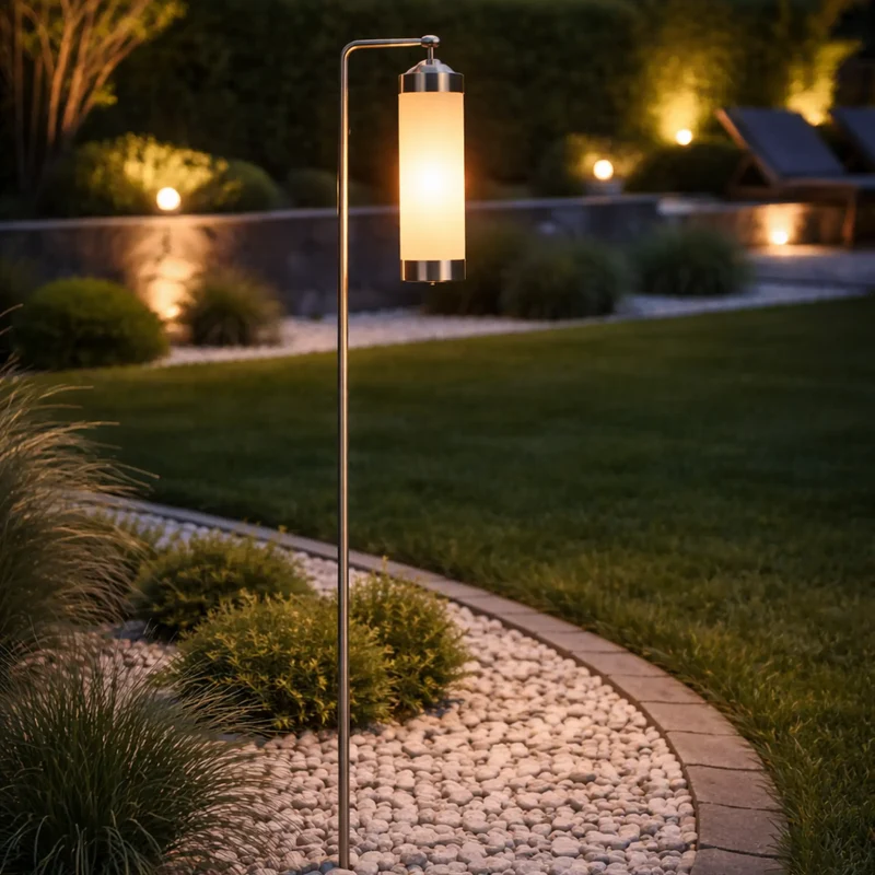 Gartenlaterne hängend – Sompex Elle – Chrom & gefrostetes Glas – 130 cm Stab – für LED Kerzen