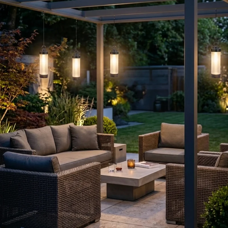 Gartenlaterne hängend – Sompex Elle – Chrom & gefrostetes Glas – 130 cm Stab – für LED Kerzen
