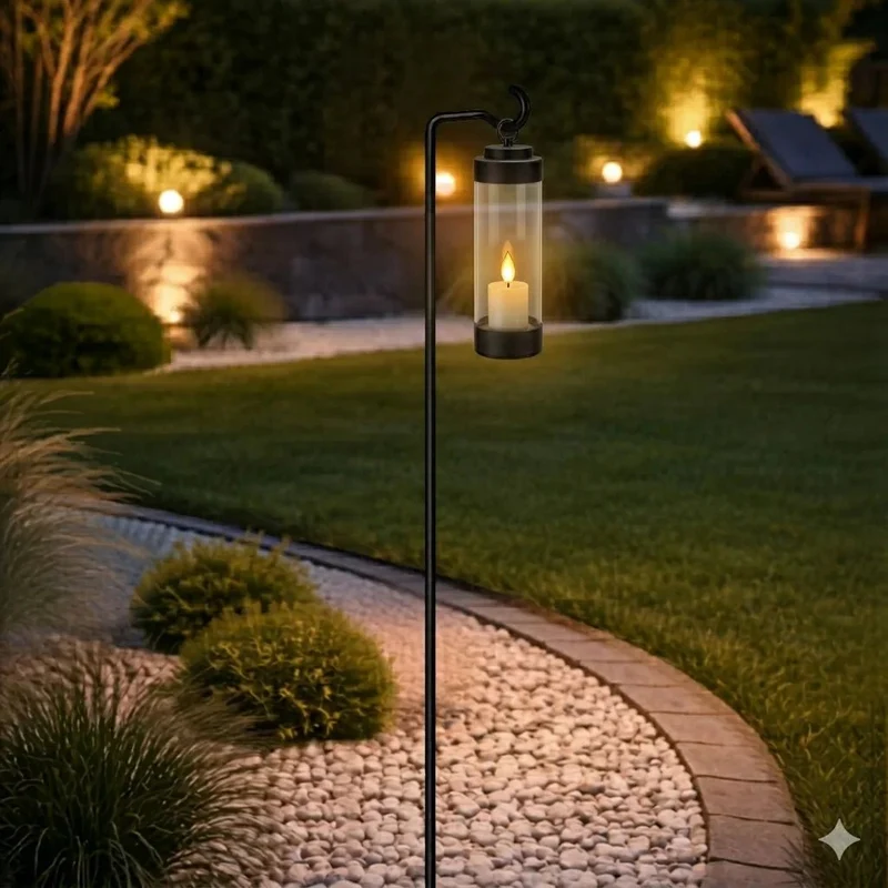 Gartenlaterne hängend – Sompex Elle – Schwarz & klares Glas – 130 cm Stab – für LED Kerzen