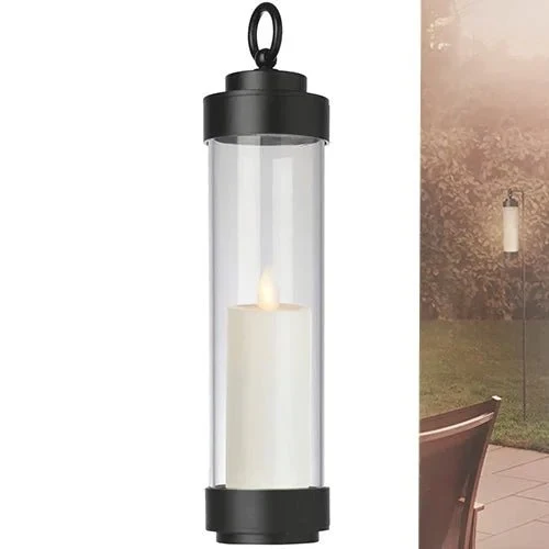 Gartenlaterne hängend – Sompex Elle – Schwarz & klares Glas – 130 cm Stab – für LED Kerzen