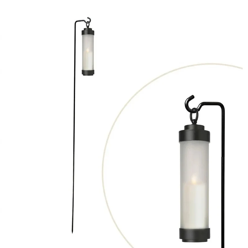 Gartenlaterne hängend – Sompex Elle – Schwarz & gefrostetes Glas – 130 cm Stab – für LED Kerzen