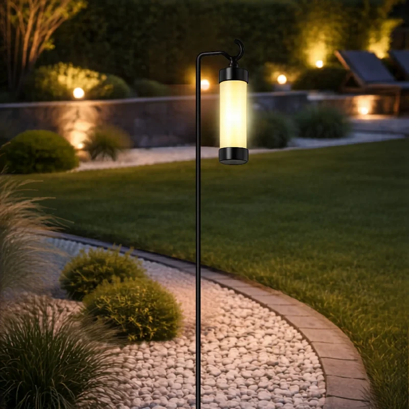 Gartenlaterne hängend – Sompex Elle – Schwarz & gefrostetes Glas – 130 cm Stab – für LED Kerzen