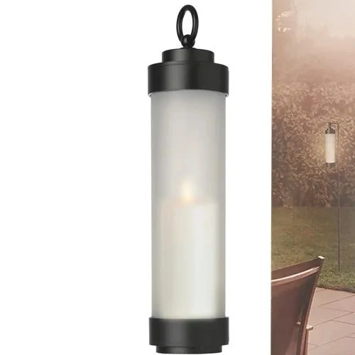 Gartenlaterne hängend – Sompex Elle – Schwarz & gefrostetes Glas – 130 cm Stab – für LED Kerzen
