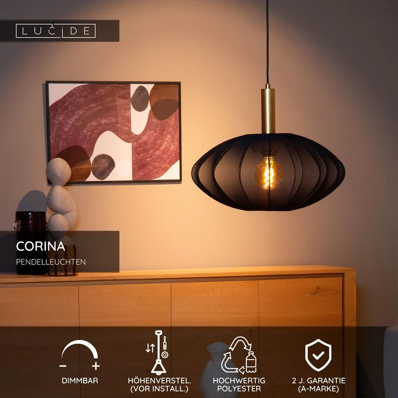 Pendelleuchte Corina mit ovalem Stoffschirm Ø 50cm