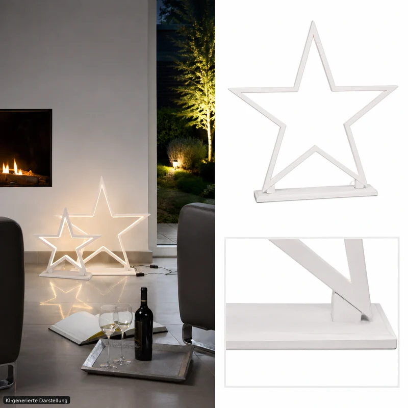 LED Stern Tischlampe "Lucy" 53 cm – Holz Weiß – Weihnachtsstern Lampe von Sompex