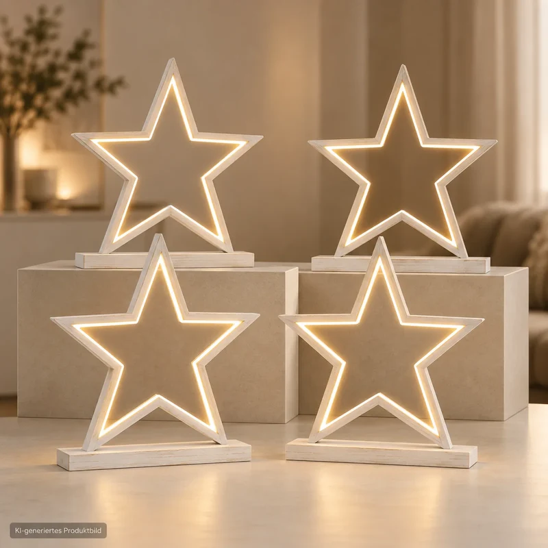 4er Set Sompex Lucy LED Sterne 53 cm – Holz Weiß – Weihnachtssterne