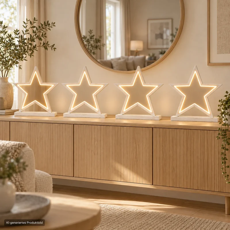 4er Set Sompex Lucy LED Sterne 53 cm – Holz Weiß – Weihnachtssterne