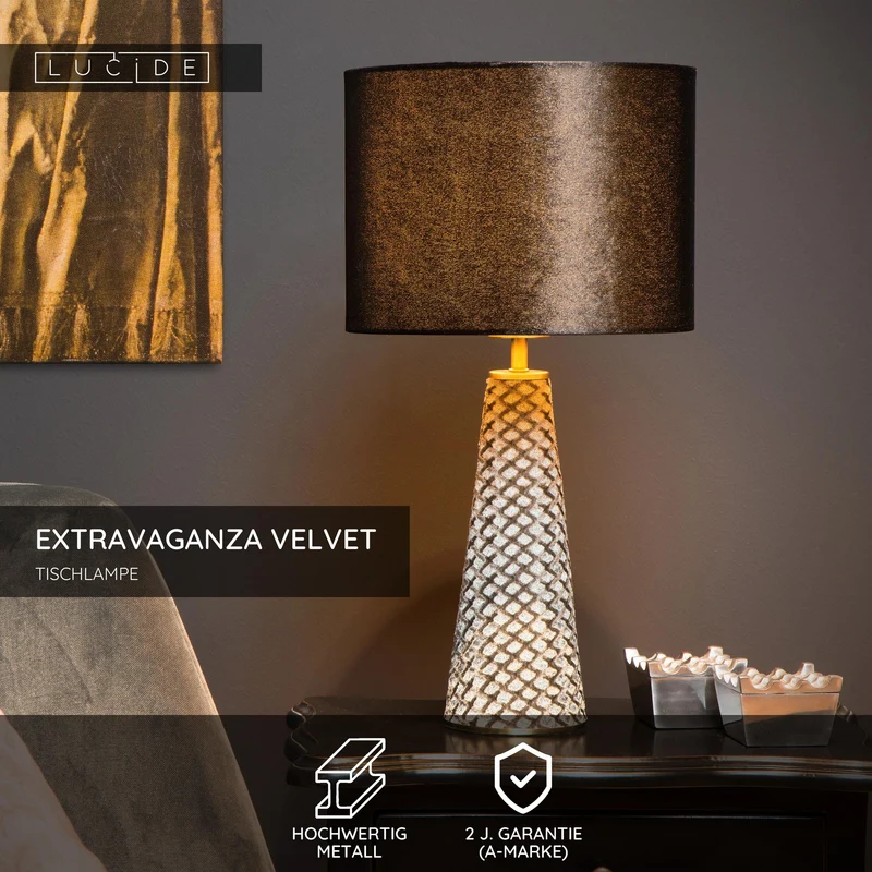 Tischleuchte Extravaganza Velvet rund mit Stoffschirm Retro
