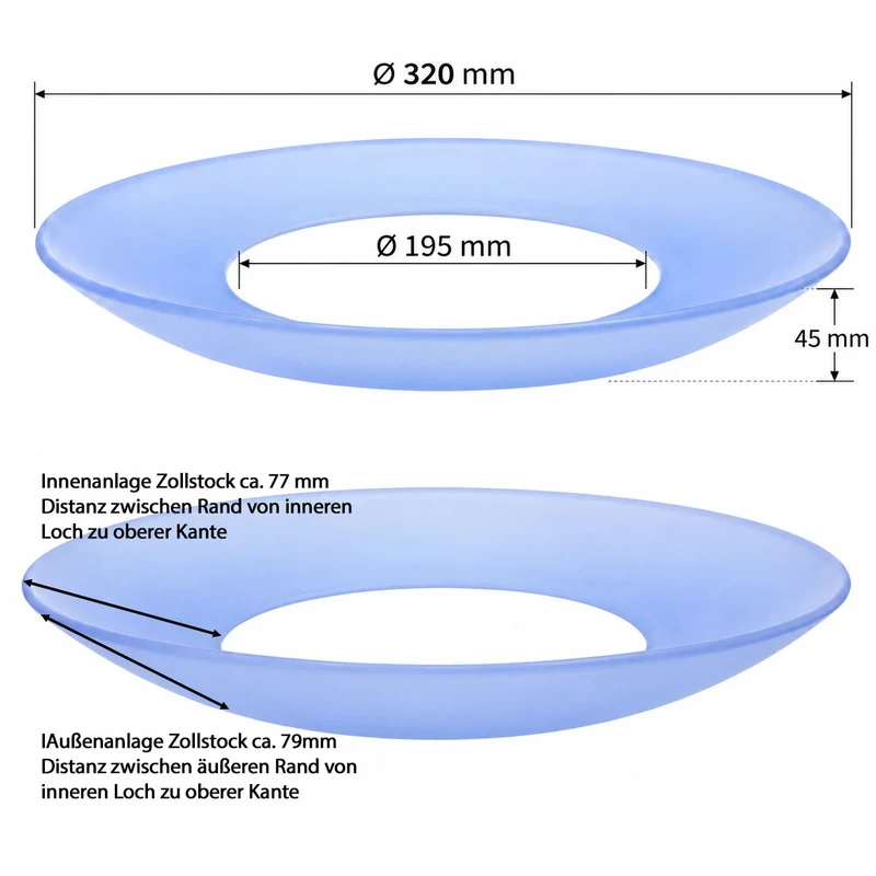 Lampenglas Ersatz Ø 32 cm Blau – Ersatzglas für Deckenfluter & Stehlampe – Innenöffnung Ø 19,5 cm