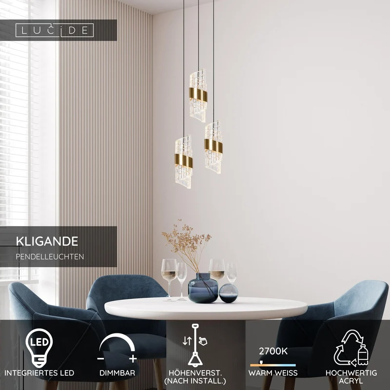 LED-Pendelleuchte Kligande 3-flammig dimmbar höhenverstellbar