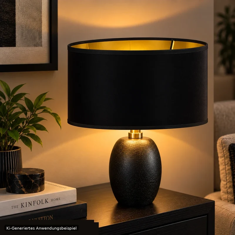 Lampenschirm Schwarz gold Lack Oval - E27 25 cm | Light & Living
