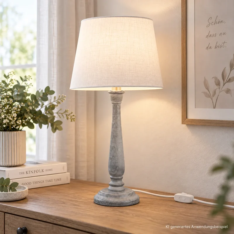 Lampenfuß für Tischlampe hellgrau aus Holz 37 cm E27 – Tischleuchte / Nachttischlampe / Hockerlampe