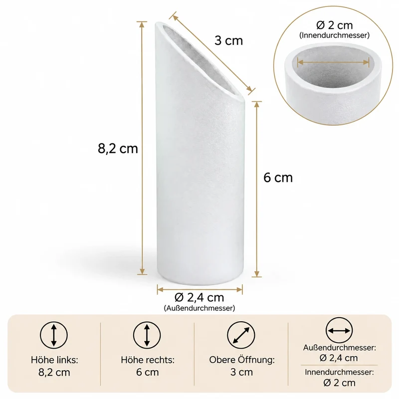 Lampenglas weiß matt, schräg für G4, GY6,35, G9 – 8,2 cm mit 5mm-Bohrung