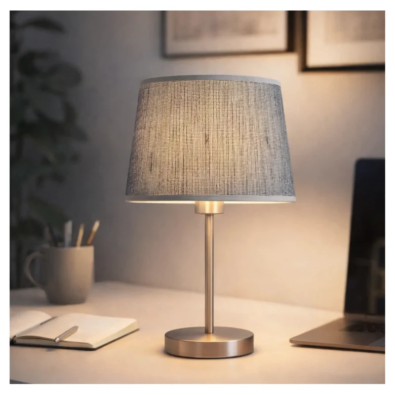 Lampenschirm Grau Stoff Rustik, E27, Ø 18/22 cm, Höhe 15 cm