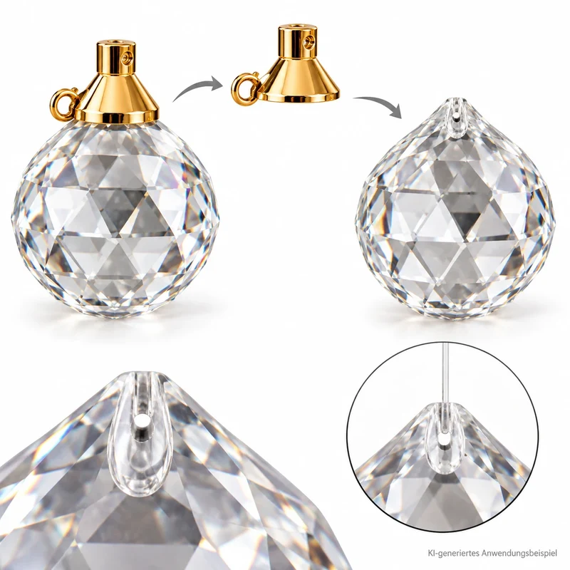 Kristallkugel 30 mm mit goldener Halterung – Kristallanhänger & Lüsterbehang für Kronleuchter