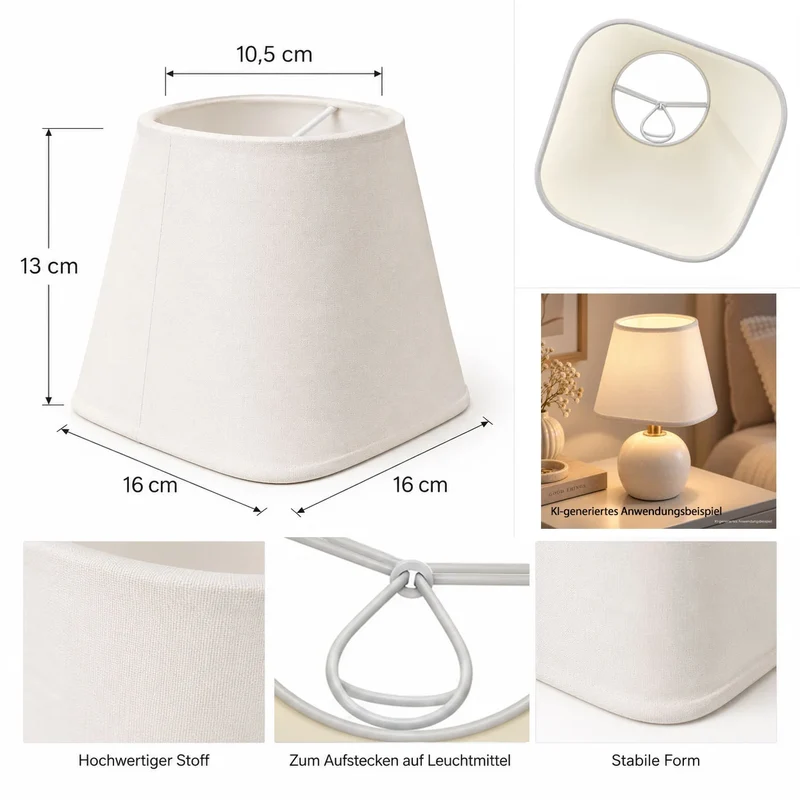 Lampenschirm Creme 16 cm zum Klemmen auf Birne – Aufsteckschirm E14 / E27