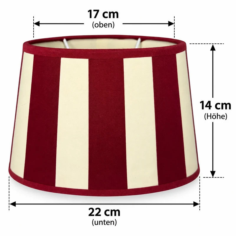 Lampenschirm Bordeauxrot gestreift – E27 Chintz Stoff oval 22 cm
