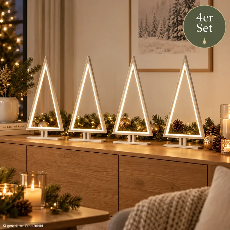 Sompex Pine Wood 4er-Set LED-Tannenbäume Weiß, je 65 cm