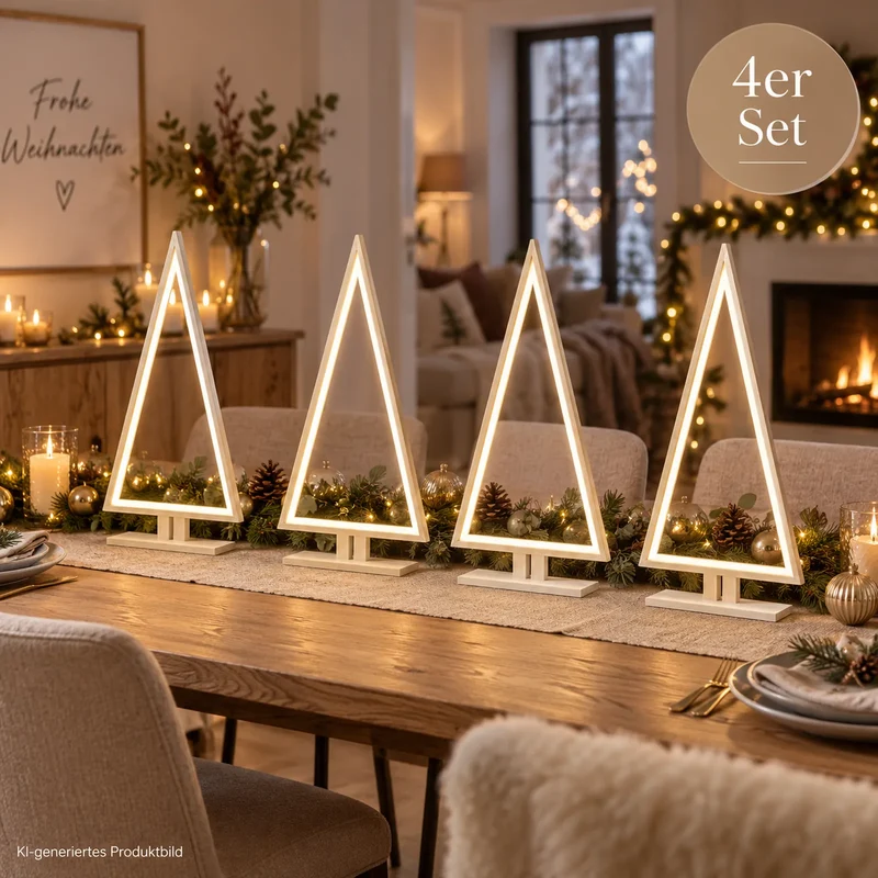 Sompex Pine Wood 4er-Set LED-Tannenbäume Weiß, je 65 cm