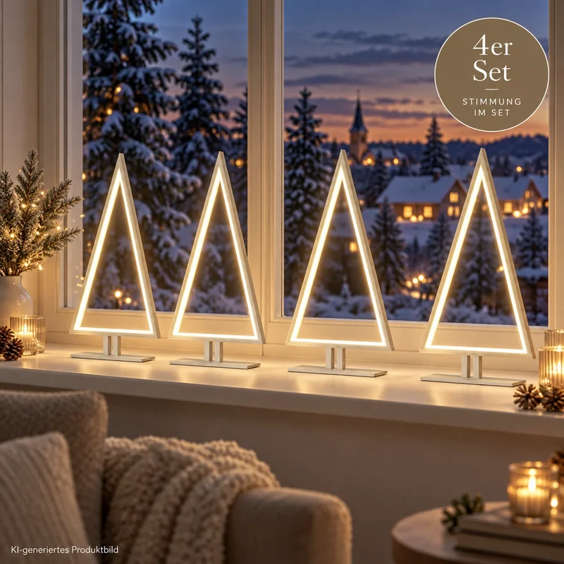 Sompex Pine Wood 4er-Set LED-Tannenbäume Weiß, je 65 cm