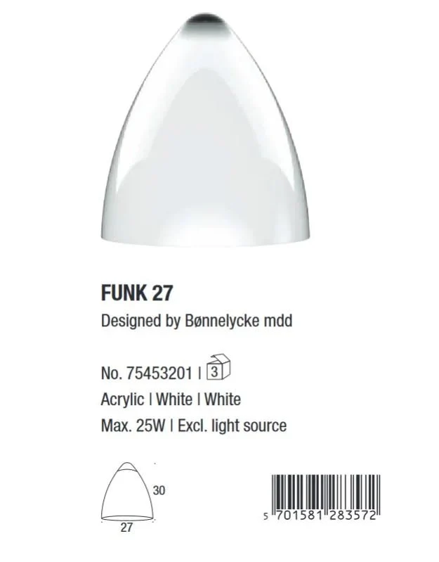 Lampenschirm Acryl E27 Weiß für Hängeleuchte Funk 27 Nordlux – Ø 27 cm
