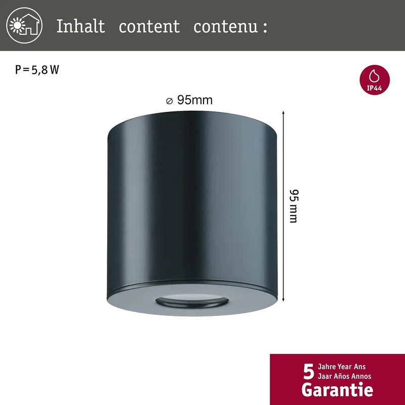Außen-Deckenleuchte LED Zylinder rund anthrazit IP44 9,5cm - Paulmann 796.70