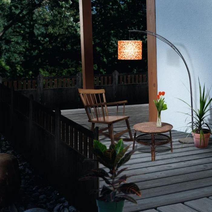 Lampenschirm Ø 39 cm Kunststoff Blumenmuster weiß orange - Hängelampe, Stehlampe