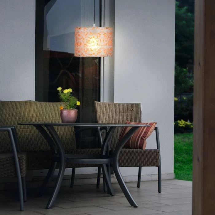 Lampenschirm Ø 39 cm Kunststoff Blumenmuster weiß orange - Hängelampe, Stehlampe