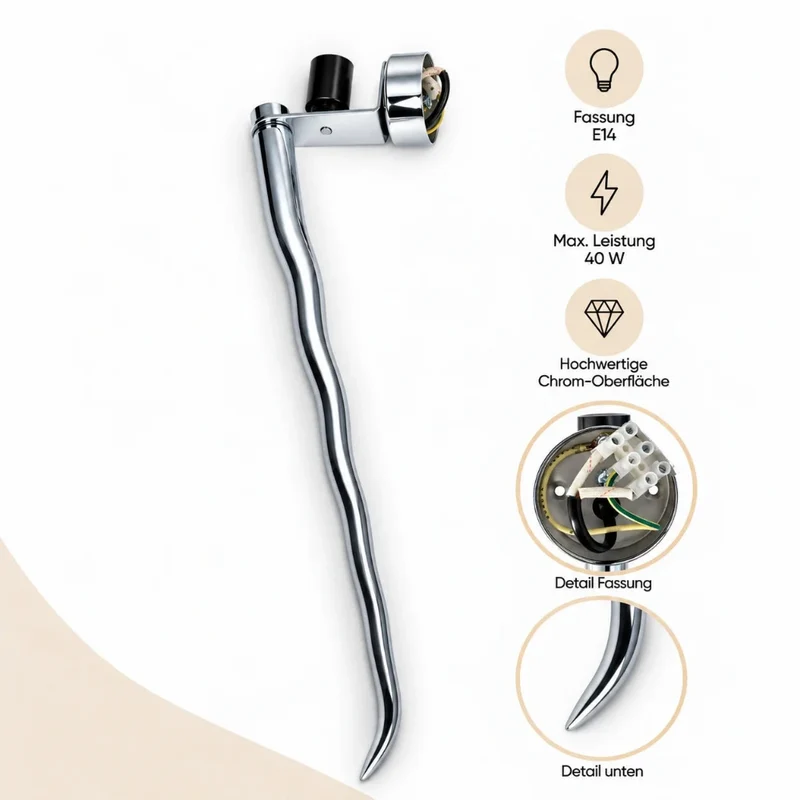 Wandfackel mit Stab Chrom & Lampenschirm hellbraun – E14, 58 cm RELCO DAMA S