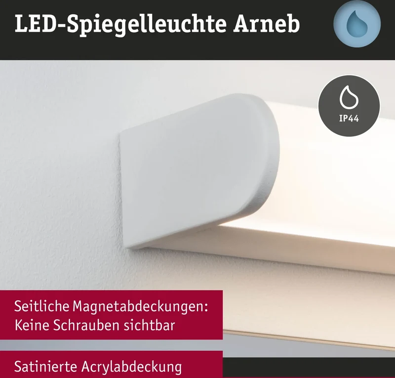 Spiegelleuchte LED 32 cm Warmweiß 3000K IP44 9W Arneb Paulmann 708.78