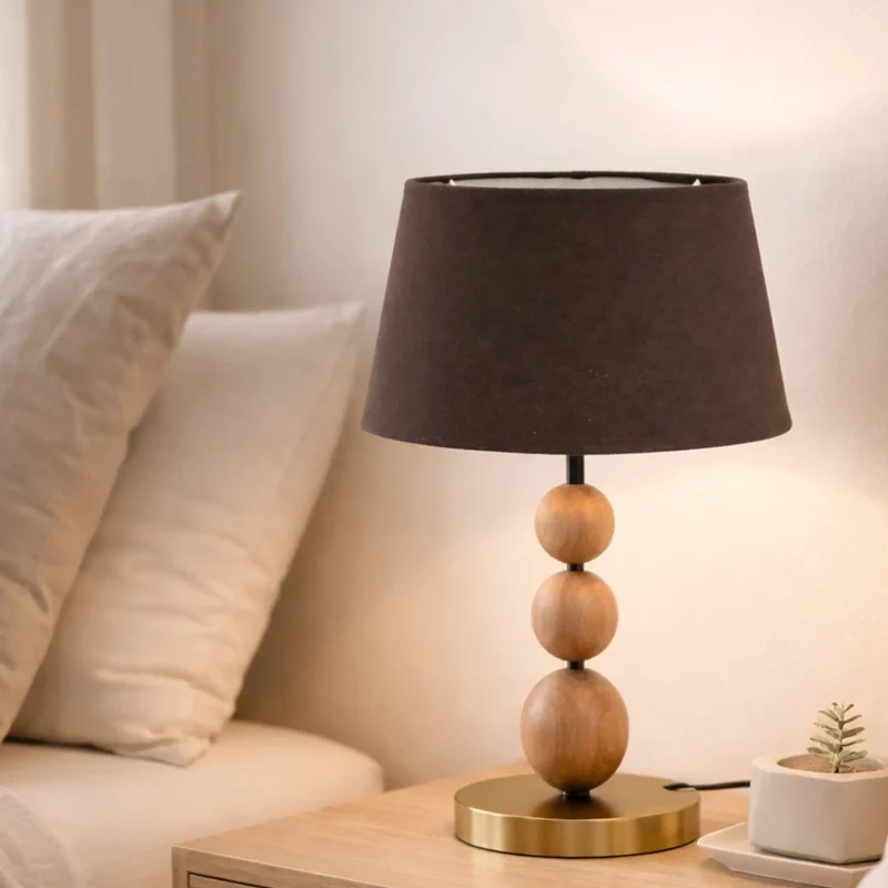 Lampenschirm braun Baumwolle , E27 – Stoff 25 cm für Tischlampen