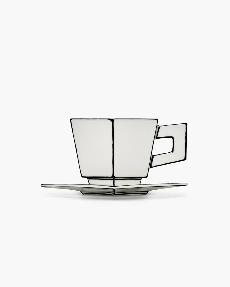 Tasse Cappuccinotasse 2er Set weiß - schwarz mit Unterteller Carte Blanche SERAX
