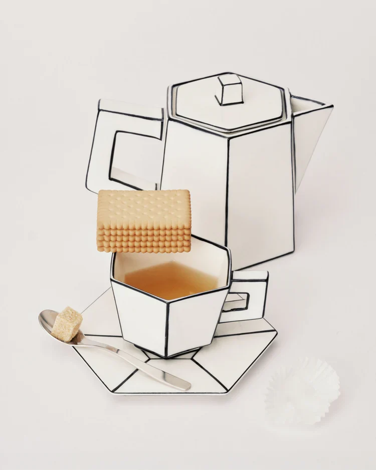 Tasse Cappuccinotasse 2er Set weiß - schwarz mit Unterteller Carte Blanche SERAX