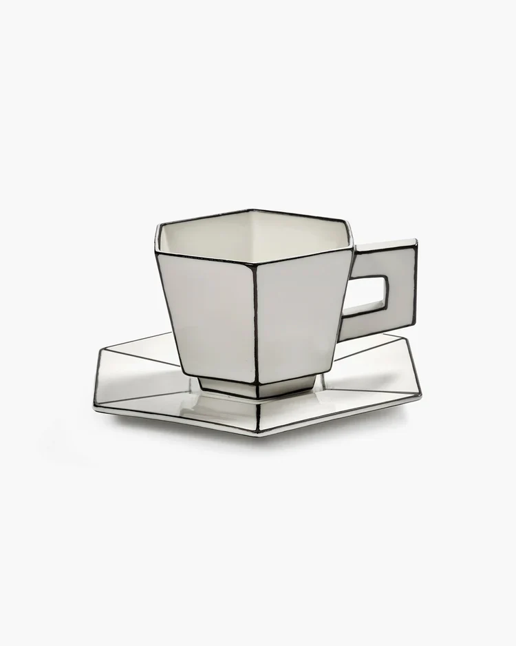 Tasse Cappuccinotasse 2er Set weiß - schwarz mit Unterteller Carte Blanche SERAX