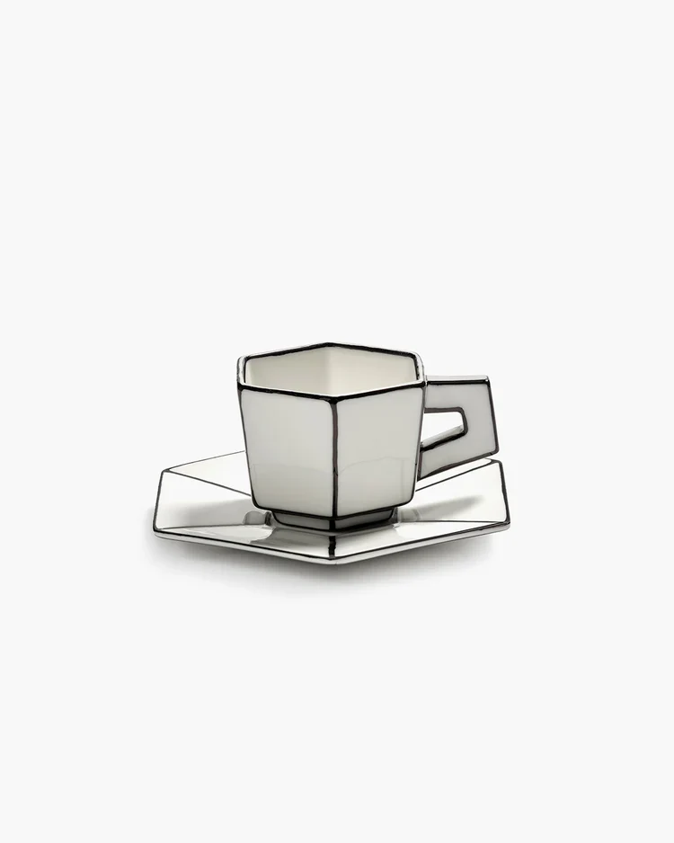 Tasse Espressotasse 2er Set weiß - schwarz mit Unterteller Carte Blanche SERAX