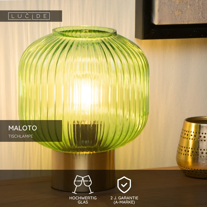 Tischleuchte Maloto mit Glasschirm Retro Ø 20cm