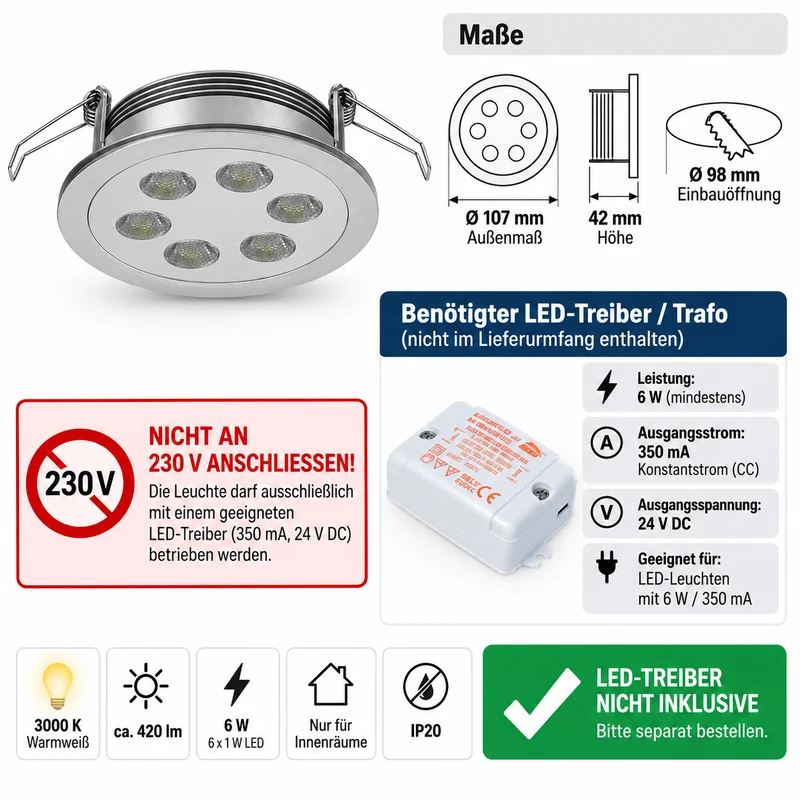 LED Deckenspot Cadice Fix - Aluminium 95mm Warmweiß 3000K Ultra Slim