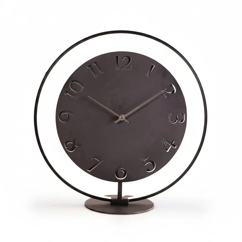 NeXtime Ting LED-Tischleuchte mit beleuchteter Tischuhr – Schwarz, Ø 40 cm, dimmbar