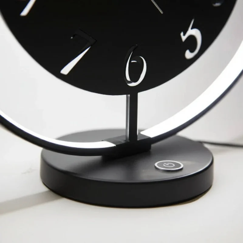 NeXtime Ting LED-Tischleuchte mit beleuchteter Tischuhr – Schwarz, Ø 40 cm, dimmbar