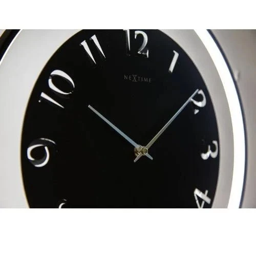 NeXtime Ting LED-Tischleuchte mit beleuchteter Tischuhr – Schwarz, Ø 40 cm, dimmbar