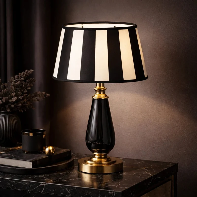 Lampenschirm King Schwarz gestreift – E27 Stoff oval 20 cm | Light & Living