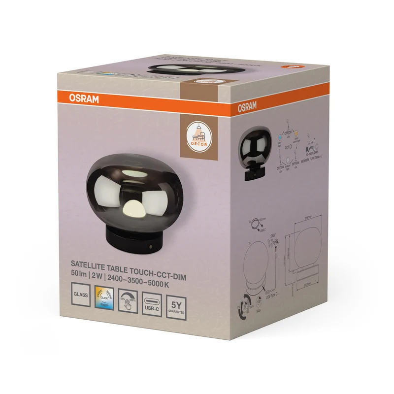 OSRAM DECOR Leuchte Satellite Grau, 2400 K / 3500 K / 5000 K, Warmweiß, 35 lm, 2 W, 15 cm ⌀, Stahl, 25.000 h Lebensdauer