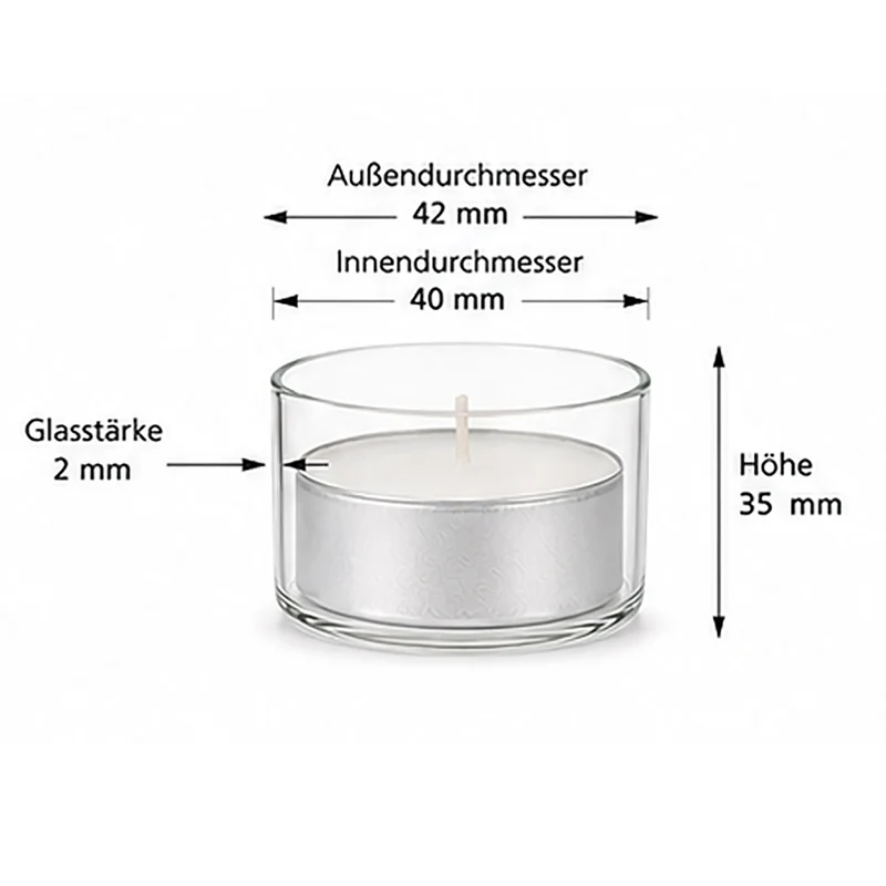 Teelichtglas aus klaren Glas 3,5cm hoch Ø 4,2cm - Kerzenglas, Windlicht transparent