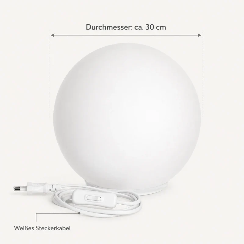 WOFI Point Kugel-Tischlampe – Milchglas weiß matt, Ø 30 cm, E27