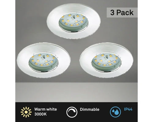 LED Einbaustrahler 3er Set Ø60 mm Dimmbar IP44 Chrom Warmweiß 3000 K
