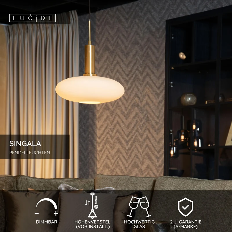 Pendelleuchte Singala Glas Matt Gold Ø 30cm