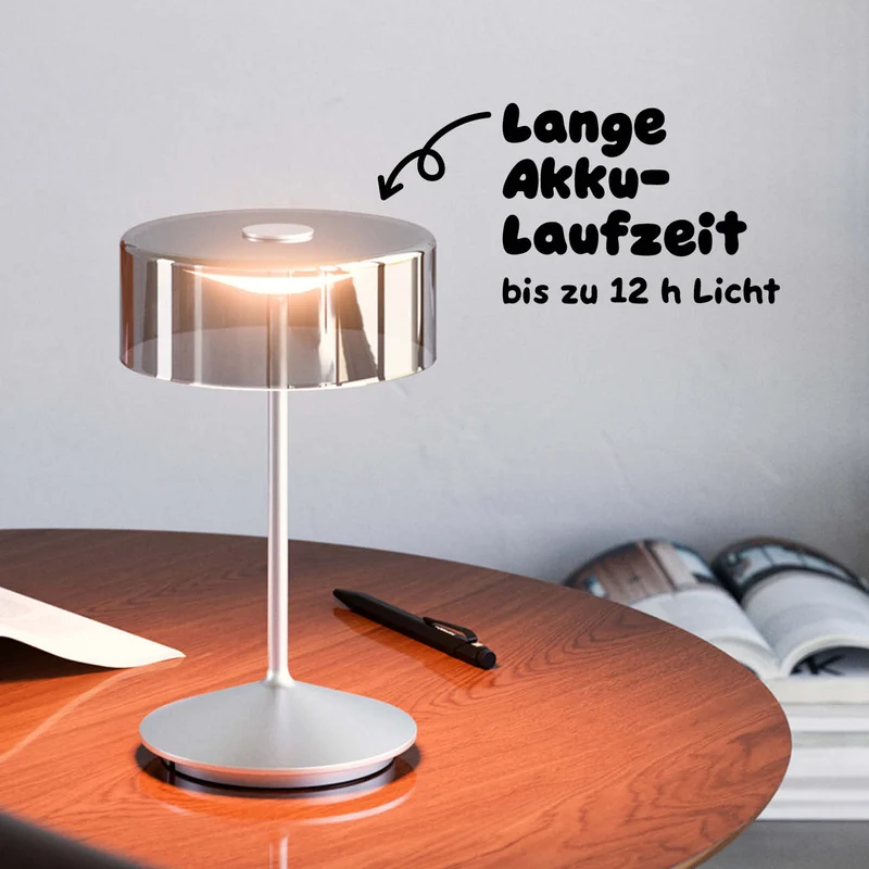Sigor Numotion Akku-Tischleuchte mit Glasschirm, eloxiert