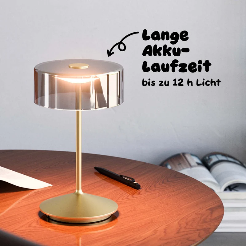 Sigor Numotion Akku-Tischleuchte mit Glasschirm, eloxiert